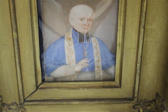 A Victorian oil on ivory miniature of a clergyman, 12 x 9cm
